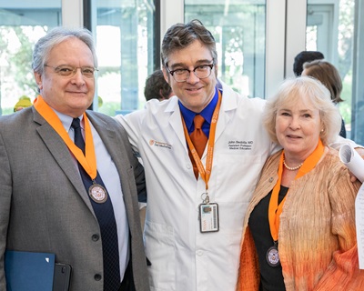 Brian Miller, PhD; John Bedolla, MD; and Silverthorn at the launch of the Dell Med Academy of Distinguished Educators. She and Miller are founding members.