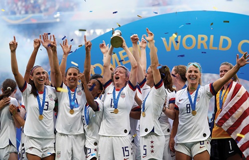 Left: The U.S. Women’s National Soccer Team celebrates its historic fourth World Cup title in 2019. Feature-3_The-Gender-Gap_intro-photo