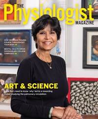 The Physiologist Magazine. Art & Science. Usha Raj's need to know why led to a rewarding career studying pulmonary circulation. A photo of Usha Raj in front of a wall of framed art pieces.
