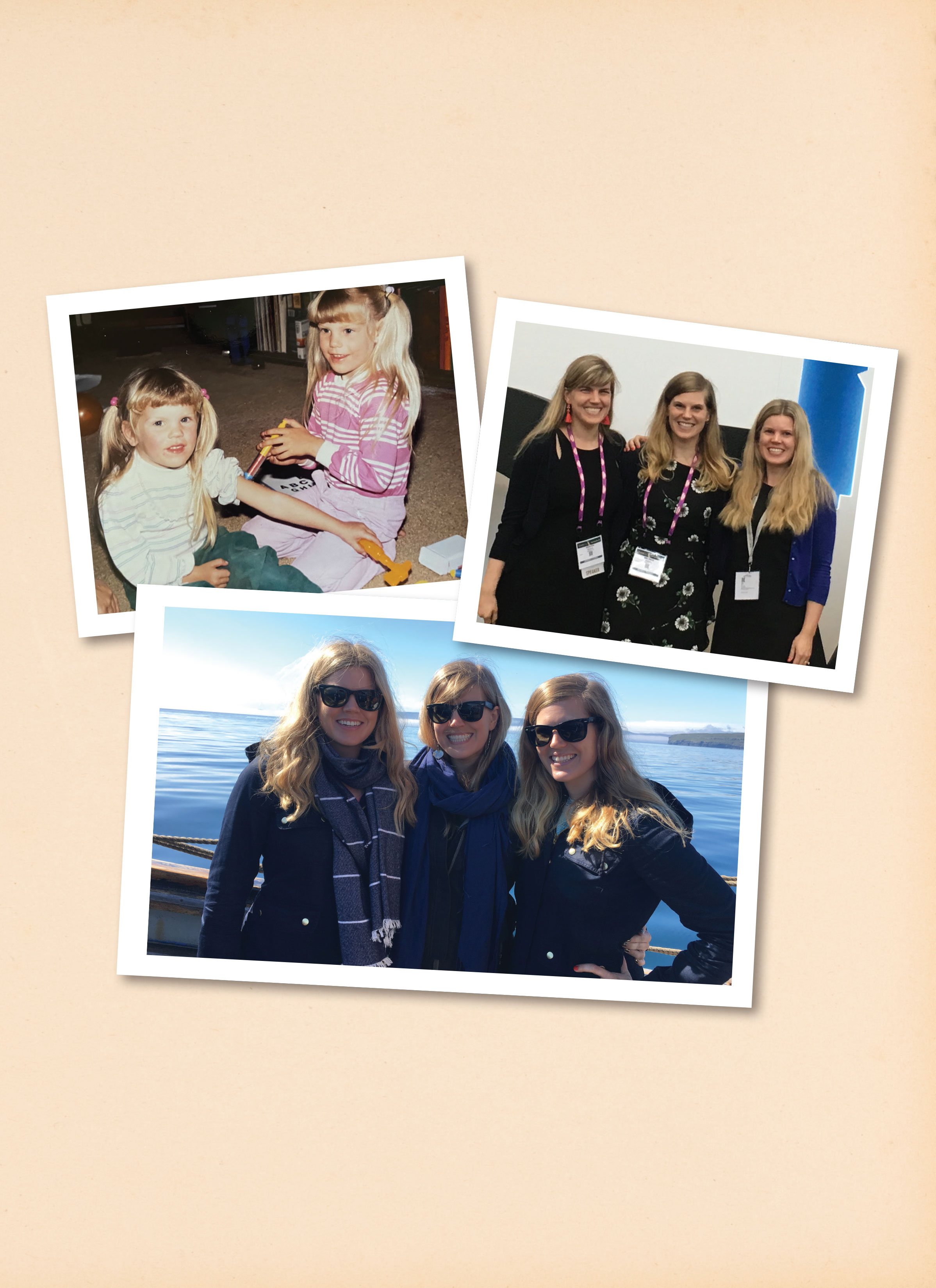 PHOTO CAPTIONS: Bottom left: A young Mindy gives younger sister Amy an injection with their toy medical kit. Right photo, left to right, Kristen, Mindy and Amy during Digestive Disease Week in Washington, D.C. Bottom, left to right, Amy, Kristen and Mindy in the Faroe Islands.