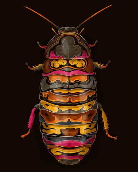 A drawing of cockroach in cheerful earth tones.